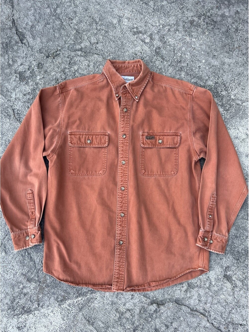 Vintage Carhartt Men’s Button Down Long Sleeve Size Medium Faded Orange 2006